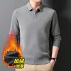 Pelo de Furão Roupas de Inverno Masculinas Espessadas com Forro de Fleece Falso Duas Peças Camisa Polo de Manga Comprida Casual Camisa de Base para Meia-Idade e Idosos Suéter para Homens