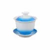 Conjunto de três peças de xícaras de chá esmaltadas em cor degradê para uso doméstico, conjunto de chá Kung Fu, tigela de chá, peça única, acessório de cerimônia do chá de luxo leve