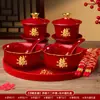 Tazas de Té para Brindis de Boda, Tazas y Cuencos de Pareja Dragón y Fénix, Juego de Cuenco y Palillos de Boda, Juego de Té Rojo para Novios
