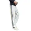 Pantalones de Chándal Rectos Grises Florales para Hombre Primavera y Otoño Estilo Americano Rayados Sueltos de Pierna Ancha Pantalones Deportivos para Fitness Casuales para Hombre