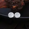 Brincos de Prata S925 Estilo Chinês Novo Retrô Flor Begônia Flor de Trevo de Quatro Folhas para Mulheres Acabamento Fosco Simples Artístico Elegante Ornamentos Redondos de Flor de Quatro Pétalas
