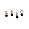 Aretes de aro en forma de C con cuentas redondas negras modernas y a la moda, Lujo accesible y aretes exquisitos, Aretes elegantes de alta gama, Joyería de nicho