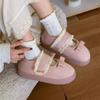 Sapatos Peludos Femininos Doces com Renda e Velcro para Outono e Inverno, Pantufas de Algodão da Moda Casual