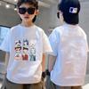 Camiseta de algodón 100% para niños, de manga corta, para verano, para niños de tallas medianas y grandes, con cuello redondo, holgada, de media manga.