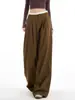 Pantalones de traje de pierna ancha en color de contraste para mujer, nuevo estilo otoño 2026, pantalones rectos casuales de pliegues de cintura baja de alta gama para adelgazar