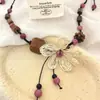 Nuevo Collar Tejido de Flores Hecho a Mano Chino Cadena de Suéter Retro de Madera Estilo Nacional Accesorios Étnicos de Gama Alta Nicho