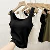 Camisola Negra con Almohadillas en el Pecho para Mujer, Diseñada para Cubrir los Costados del Pecho, Tirantes Anchos, Prenda Base con Hermoso Diseño en la Espalda