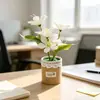 Popular bonsái de lirio de 6 flores estilo europeo para decoración de cafeterías y restaurantes, planta artificial en maceta para ambiente de mesa y decoración verde.