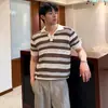 Camisa Polo Estilo Old Money, Camisa de Punto de Manga Corta con Cuello Camisero para Hombre, Camiseta de Seda Helada Rayada Hueca, Venta al por Mayor de Fábrica Transfronteriza de Verano
