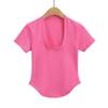 Ap22013-23 Primavera Nuevo Estilo Europeo y Americano Sexy Sexy Cuello en U Slim Dobladillo Arco Manga Corta Color Puro Camiseta