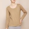 Nuevo Top de Manga Larga para Mujer para Primavera y Otoño Hecho de Algodón de Fibra Larga, Absorbe la Humedad, Transpirable, de Corte Holgado, Cómodo, Casual, con Cuello Redondo