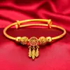 Tienda de Oro Mismo Estilo Pulsera de Atrapasueños Chapada en Oro para Mujer, Pulsera de Empuje y Tirón Sólida de Imitación de Oro de Lujo Ligero con Cuentas de la Fortuna