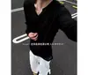 Camiseta de manga larga con cuello en V texturizado para hombre, corte holgado para primavera y otoño, top casual para adolescentes, camiseta base interior de moda