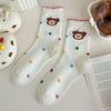 Calcetines de Oso de Puntos de Colores para Mujer, Estilo Dulce y Femenino para Otoño e Invierno, Calcetines de Algodón de Media Pantorrilla para Mujer Estilo Japonés