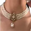 Cadena para Clavícula de Alta Resistencia Estilo Europeo y Americano, Cadena para Clavícula de Perlas Multicapa Estilo Palacio Barroco Retro, Accesorios de Collares de Alta Gama para el Cuello