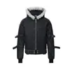 Jaqueta de Couro Acolchoada com Capuz e Zíper com Alça Removível Jaqueta de Algodão Masculina Design Punk Senso de Personalidade de Nicho Couro PU