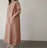 Vestido de lino y algodón para mujer, estilo coreano, holgado, de talla grande, a la moda, con bolsillos grandes, informal