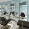 Espejo Estación de Barbería Famoso en Internet de Moda, Espejo para Salón de Peluquería, Dedicado para Cortar el Cabello, con Luces LED, Montado en Pared, Unilateral, Diseño Simple