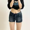 Shorts de Mezclilla Azules Retro Americanos de Tiro Bajo con Cadera Ancha para Mujer Verano 2026 Delgados Chica Picante Elásticos de Línea A Ajustados al Cuerpo Pantalones Cortos