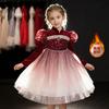 Outono e inverno forrado de lã coreano infantil roupas lolita princesa vestido grande vermelho ano novo vestido de natal para meninas