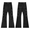 Jeans Feminino Americano Slim com Barra Flare Micro Primavera, Verão e Outono Casual Lavado Desgastado High Street Personalizado