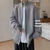 Suéter cárdigan para hombre con doble cremallera y cuello alto, otoño/invierno, estilo casual y sofisticado, corte holgado, tejido de punto con tres rayas