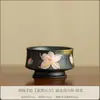 Taza de té de cerámica negra pintada a mano con diseño simple de tinta, con motivo de lirio, taza de cerámica con borde dorado, taza para beber, juego de té y taza de té Kung Fu para el hogar