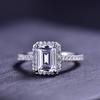 Anillo de Joyería de Plata Nueva Moda Anillo de Moissanita Corte Esmeralda Micro-Pavé Color D Anillo de Moissanita Anillo de Plata