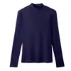 Nuevo Estilo de Principios de Otoño Camiseta de Manga Larga de Color Sólido con Empalme y Cuello Semiamorto Camisa Base para Mujer Ropa para Mujer Europea y Americana Abastecimiento con un Clic Fs441