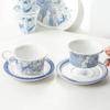 [Azul Salvaje y Blanco] Marea Nacional Original Pintado a Mano Viento Mate Cerámica Taza de Café y Platillo Azul y Blanco Delicada Taza de Té de la Tarde