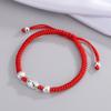 Pulsera de Cuentas de la Fortuna del Año del Zodíaco para Mujer, Pulsera de Cuerda Roja para Pareja, Joyería Tejida con Cuentas Plateadas, Accesorio Hecho a Mano