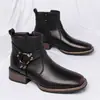 Transfronterizo, talla grande, nueva colección de otoño, botines Chelsea negros de estilo británico para hombre con hebillas metálicas, business casual, botines de moda, botines Martin