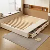 Cama sem cabeceira, com três gavetas de armazenamento, adequada para apartamentos pequenos, cama estilo tatami, cama com estrado de ripas e gavetas, cama de couro