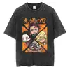 Camiseta Gráfica de Anime Harajuku para Hombre Estilo Callejero Retro Algodón Lavado Ácido Camiseta Oversize Manga Corta Holgada Top Camiseta Estilo Europeo y Americano