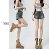 Shorts de mezclilla retro americanos para mujer 2025 verano nuevos delgados de cintura alta línea A ultracortos sexys hot pants minifalda