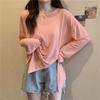 Camiseta Longa com Fenda para Mulheres 2025 Nova Cor Sólida Top Solto para Ar Condicionado Proteção Solar Cover-Up Verão Proteção Solar Cardigan