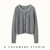 Otoño e Invierno Nuevo Estilo Cuello Redondo Cardigan Hecho a Mano con Pedrería Suéter de Cachemira para Mujer Top de Moda Manga Larga Holgado Suave Agradable al Tacto