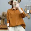 Camisa de Manga Longa de Fio de Algodão de Camada Dupla para Mulheres, Estilo Japonês de Exportação, Simples, Versátil, Macia, Amiga da Pele, Respirável, Top 100% Algodão