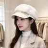 2026 Nuevo Sombrero Octagonal Chic Francés para Mujer Otoño Invierno Tejido de Gofre Para Adelgazar la Cara Gorra de Boina Gorra Corta de Ala Ajustable