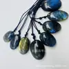 Pendente natural de labradorita formato gota d'água com colar incrustado cor azul clara pedra bruta polimento fábrica transfronteiriça atacado