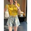 Shorts Jeans de Cintura Alta com Pétalas para Mulheres 2024 Novo Solto Efeito Emagrecedor Estilo Étnico Estampado Com Barra Rebatida A-Line Calças Wide-Leg