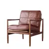 Sillón Individual Vintage de Madera Maciza Nórdica, Silla de Plumas de Cuero Genuino, Sillón Reclinable Perezoso con Relleno de Alta Resiliencia y Alta Resiliencia
