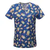 Roupa de Trabalho Estampada Mais Vendida da Amazon em Vendas Transfronteiriças para Homens e Mulheres, Uniforme de Enfermagem de Algodão Fino para Verão com Mangas Curtas