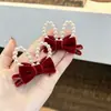 Grampo de Cabelo Orelha de Coelho com Tassel de Laço Vermelho de Ano Novo Acessório de Cabelo Festivo Infantil Presilha de Cabelo Doce e de Alta Qualidade Acessório de Cabeça