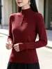 Suéter de punto de terciopelo Andy de tres hilos estilo coreano con cuello semi-alto para mujer, nuevo diseño de otoño e invierno, top básico para mujer con media botonadura