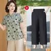 Conjunto de Blusa Occidental de Moda Nuevo Verano 2026 para Madres, Conjunto de Dos Piezas Holgado Talla Grande para Mujeres de Mediana Edad y Mayores