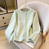 Cardigan de tricô com gola de renda colorida estilo delicado feminino novo estilo outono e inverno casaco de pelo macio e pegajoso solto top com sensação preguiçosa