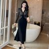 Vestido de Ocasión Formal Falda Larga para Mujer Otoño Nuevo Estilo Estilo Ligeramente Maduro Elegante Cintura Ceñida Delgado Vestido de Manga Larga 20698