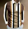 Nova Camisa Polo Casual Masculina de Outono 2023, Comércio Exterior, Estampa 3D, Cor Sólida, Zíper, Manga Longa