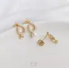 Aretes de Oro Relleno de 14K con Circonita Micropavimentada en Forma de Luna, Trébol de Cuatro Hojas, Estrella de Cinco Puntas, Perla con Medio Agujero, Material para Aretes DIY